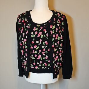Rafaella Black Silk 2 Piece Set Cherry  Design Blend Garment Cherry Girl Y2K